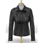 Women's Black Jennifer Aniston Biker Leather Jacket Front