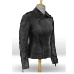 Women's Black Jennifer Aniston Biker Leather Jacket Side