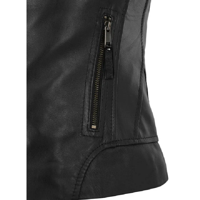 Women'S Black Jennifer Aniston Biker Leather Jacket Zipper