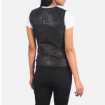 Women's Black Leather Biker Vest Back