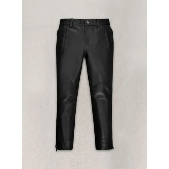 Women'S Black Leather Capri Pants Front