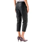 Women's Black Leather Capri pants Side View