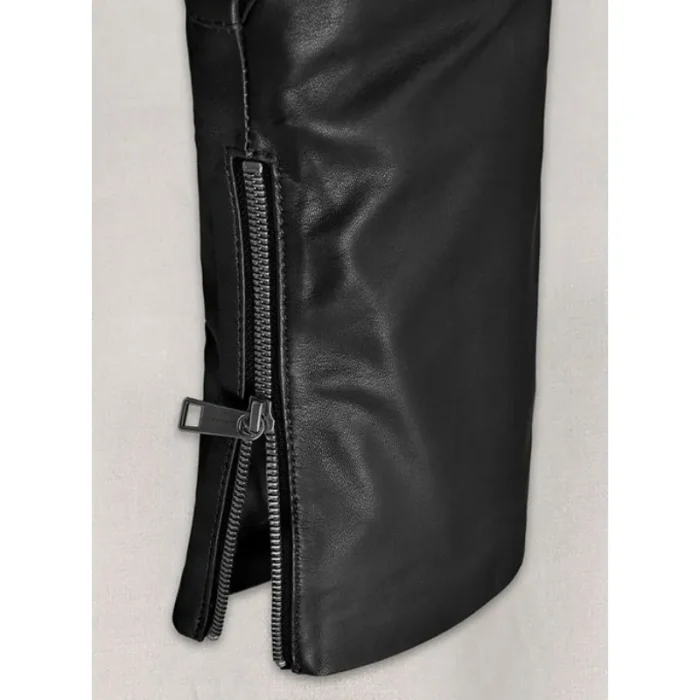 Women'S Black Leather Capri Pants Zip-Up View