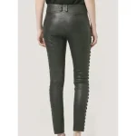 Women's Black Leather Lace-Up Pants Back View