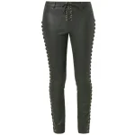 Women's Black Leather Lace-Up Pants