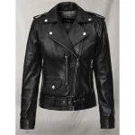 Women's Black Lucy Hale Napa Leather Jacket Front