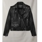 Women's Black Lucy Hale Napa Leather Jacket Front Up