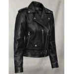 Women's Black Lucy Hale Napa Leather Jacket Side
