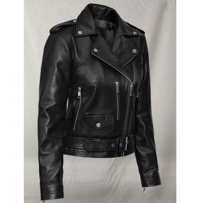 Women'S Black Lucy Hale Napa Leather Jacket Side