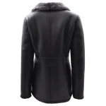 Women’s Black Narcisa Double Breasted Leather Coat Back