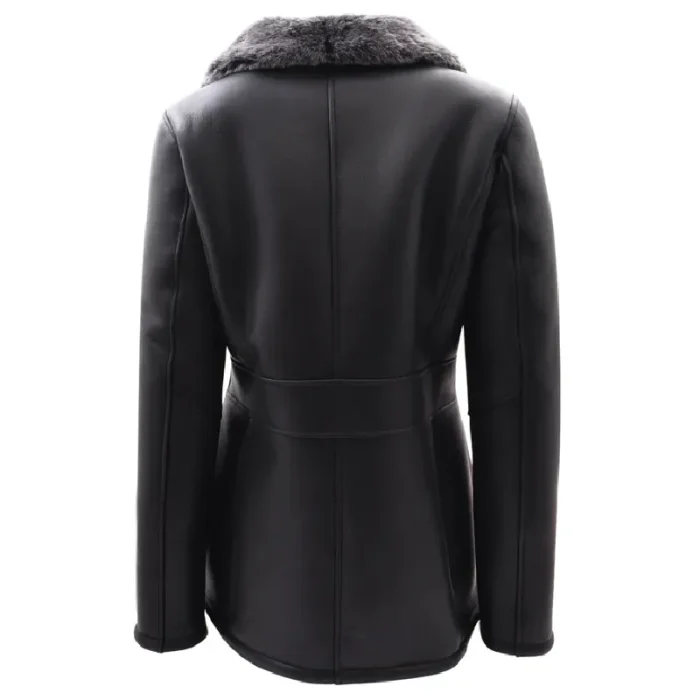 Women’s Black Narcisa Double Breasted Leather Coat Back