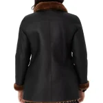 Women's Black Real Leather Shearling Coat Back Side