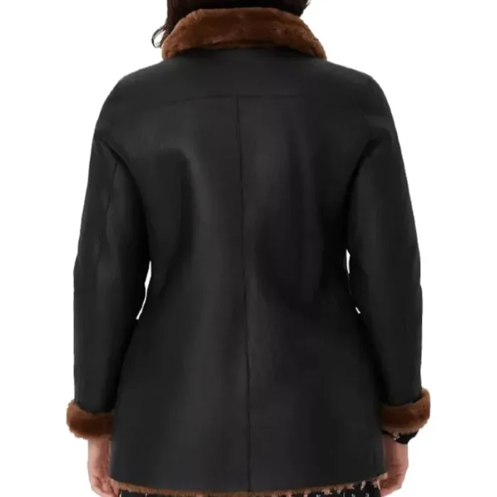Women'S Black Real Leather Shearling Coat Back Side