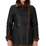 Women's Black Real Leather Shearling Coat
