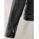 Women's Black Scarlett Johansson Biker Leather Jacket Close Up