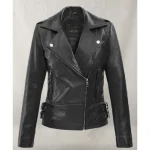 Women's Black Scarlett Johansson Biker Leather Jacket Front