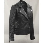 Women's Black Scarlett Johansson Biker Leather Jacket Side