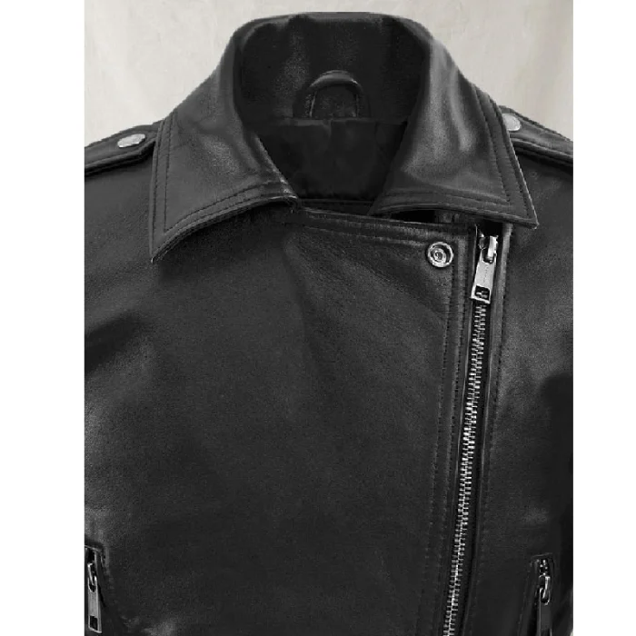 Women'S Black Scarlett Johansson Biker Leather Jacket Zip-Up