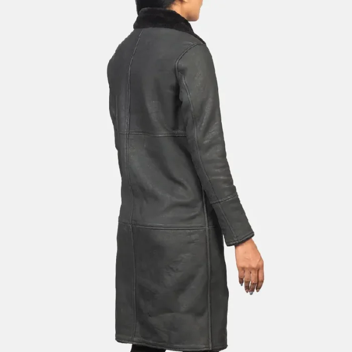 Women'S Black Shearling Sheepskin Leather Coat Back