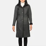 Women's Black Shearling Sheepskin Leather Coat Front