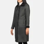Women's Black Shearling Sheepskin Leather Coat Side Poise