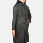 Women's Black Shearling Sheepskin Leather Coat Snap Up