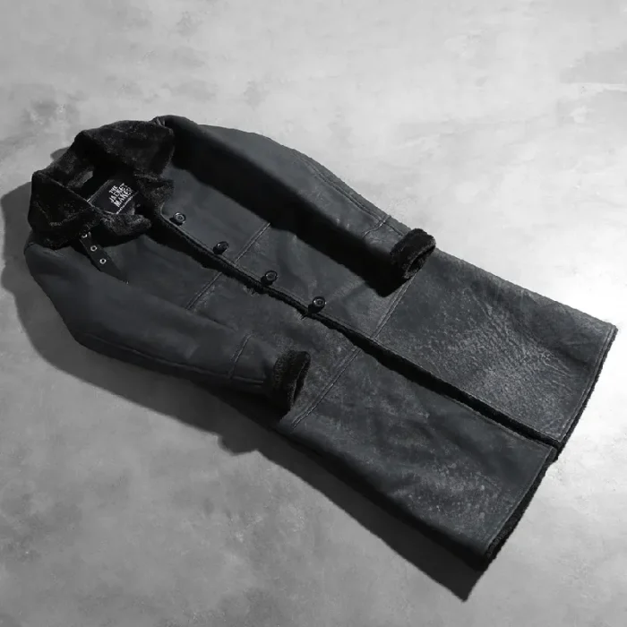 Women'S Black Shearling Sheepskin Leather Coat Upper Side