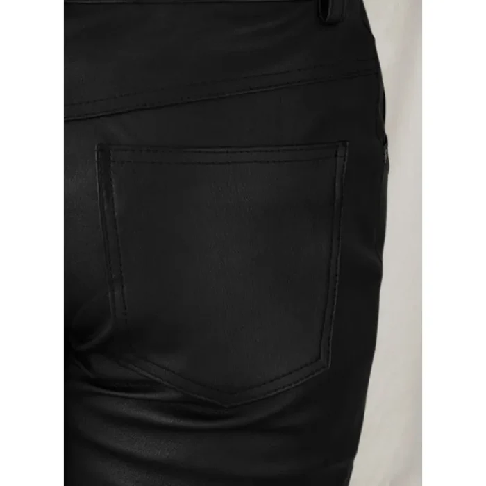 Women'S Black Stretch Leather Jeans Back Pocket View