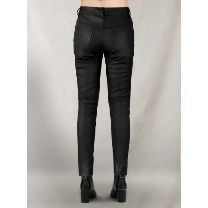 Women'S Black Stretch Leather Jeans Back View
