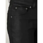Women's Black Stretch Leather Jeans Front Pocket View