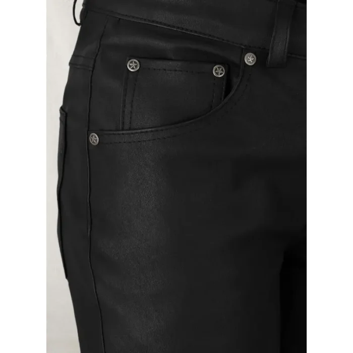 Women'S Black Stretch Leather Jeans Front Pocket View