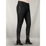 Women's Black Stretch Leather Jeans Side View