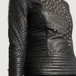 Women's Black Studded Sheepskin Leather Jacket Close Up