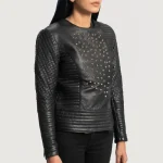 Women's Black Studded Sheepskin Leather Jacket Side