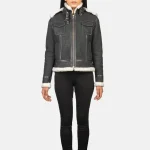 Women's-Black-Zipper-Hooded-Shearling-Leather-Jacket-Front
