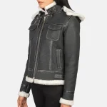 Womens-Black-Zipper-Hooded-Shearling-Leather-Jacket-Side