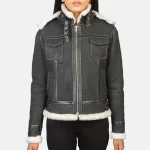 Womens-Black-Zipper-Hooded-Shearling-Leather-Jacket-Zip-Up