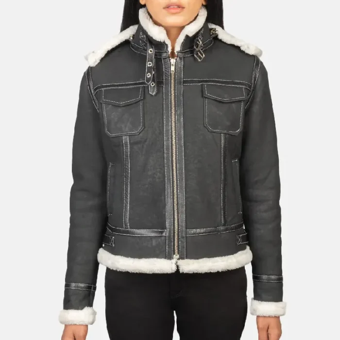 Womens-Black-Zipper-Hooded-Shearling-Leather-Jacket-Zip-Up