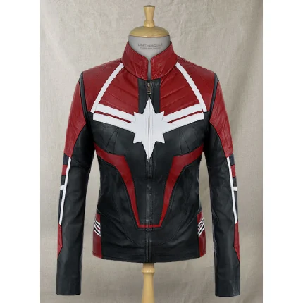 Women's Black/Red Captain Marvel Leather Jacket