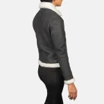 Women's Black/White Leather B-3 Bomber Jacket Back