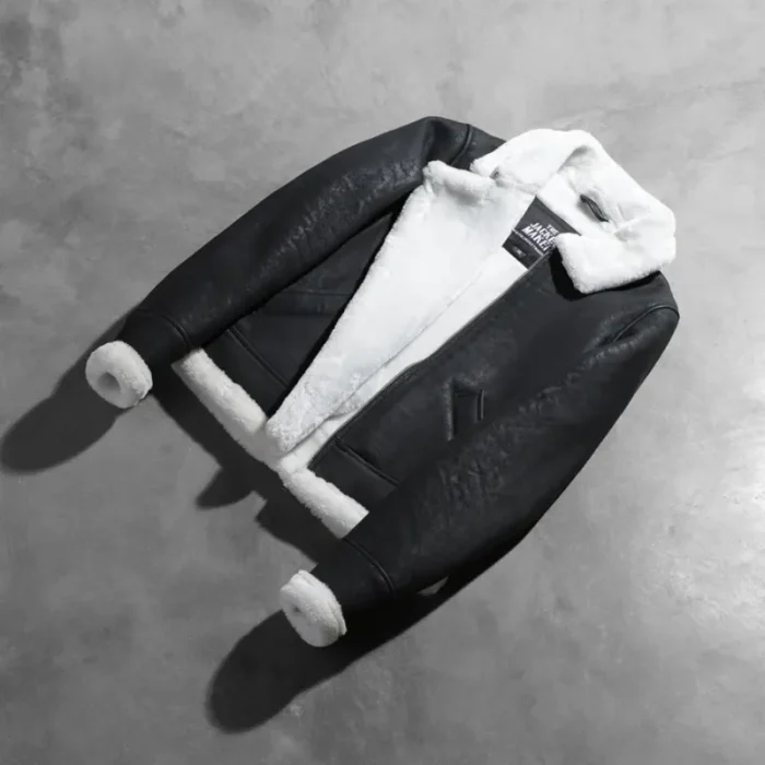 Women'S Black/White Leather B-3 Bomber Jacket Inner