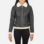 Women's Black/White Leather B-3 Bomber Jacket