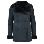 Women's Blue Corinne Double Breasted Leather Coat