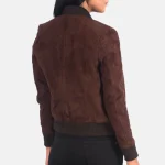 Women's Bliss Brown Suede Bomber Leather Jacket with Zip-Up Closure Back