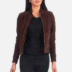 Bliss Brown Suede Zip-Up Bomber Leather Jacket