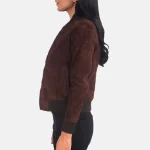 Women's Bliss Brown Suede Bomber Leather Jacket with Zip-Up Closure Side
