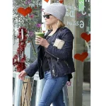 Women's Blue Resee Witherspoon Zipper Leather Jacket Side Pose