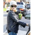 Women's Blue Resee Witherspoon Zipper Leather Jacket Side