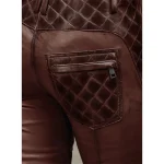 Women's Brown Carrier Burnt Maroon Leather Zipper Pants Back Pocket View