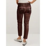 Women's Brown Carrier Burnt Maroon Leather Zipper Pants Back View